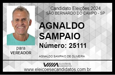 Candidato AGNALDO SAMPAIO 2024 - SÃO BERNARDO DO CAMPO - Eleições