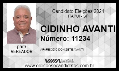 Candidato CIDINHO AVANTI 2024 - ITAPUÍ - Eleições