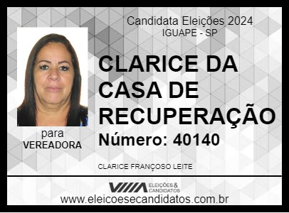 Candidato CLARICE DA CASA DE RECUPERAÇÃO 2024 - IGUAPE - Eleições