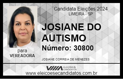 Candidato JOSIANE DO AUTISMO 2024 - LIMEIRA - Eleições