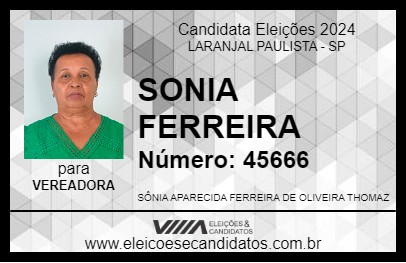 Candidato SONIA FERREIRA 2024 - LARANJAL PAULISTA - Eleições