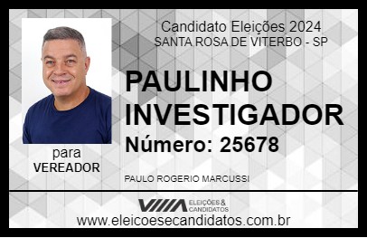 Candidato PAULINHO INVESTIGADOR 2024 - SANTA ROSA DE VITERBO - Eleições