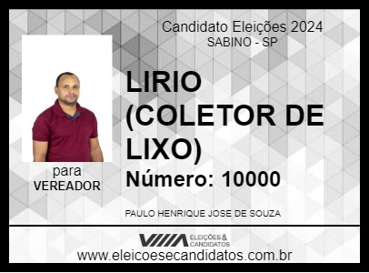 Candidato LIRIO (COLETOR DE LIXO) 2024 - SABINO - Eleições