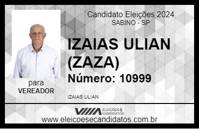 Candidato IZAIAS ULIAN (ZAZA) 2024 - SABINO - Eleições