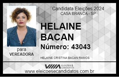 Candidato HELAINE BACAN 2024 - CASA BRANCA - Eleições