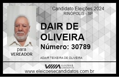 Candidato DAIR DE OLIVEIRA 2024 - RINÓPOLIS - Eleições