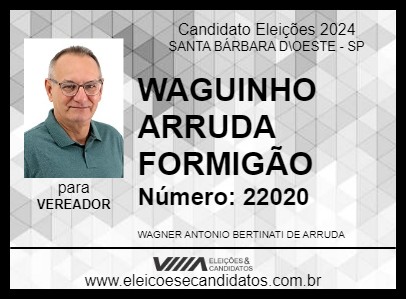 Candidato WAGUINHO ARRUDA FORMIGÃO 2024 - SANTA BÁRBARA D\OESTE - Eleições