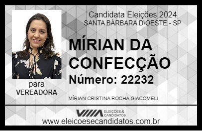 Candidato MÍRIAN DA CONFECÇÃO 2024 - SANTA BÁRBARA D\OESTE - Eleições