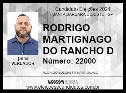 Candidato RODRIGO DO RANCHO DA LINGUIÇA 2024 - SANTA BÁRBARA D\OESTE - Eleições