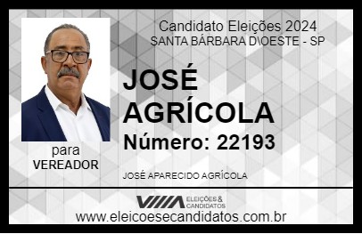 Candidato JOSÉ AGRÍCOLA 2024 - SANTA BÁRBARA D\OESTE - Eleições