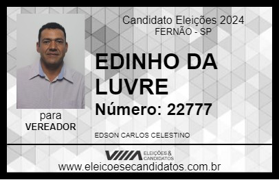 Candidato EDINHO DA LUVRE 2024 - FERNÃO - Eleições