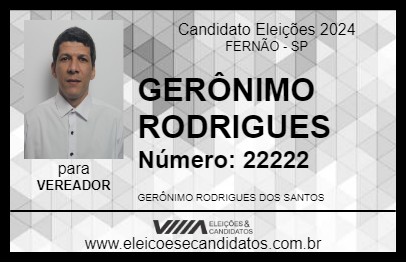 Candidato GERÔNIMO RODRIGUES 2024 - FERNÃO - Eleições