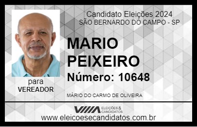 Candidato MARIO PEIXEIRO 2024 - SÃO BERNARDO DO CAMPO - Eleições