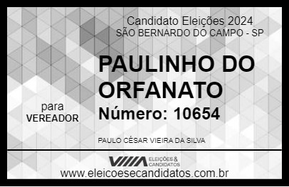 Candidato PAULINHO DO ORFANATO 2024 - SÃO BERNARDO DO CAMPO - Eleições