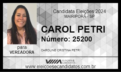 Candidato CAROL PETRI 2024 - MAIRIPORÃ - Eleições