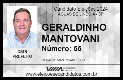 Candidato GERALDINHO MANTOVANI 2024 - ÁGUAS DE LINDÓIA - Eleições