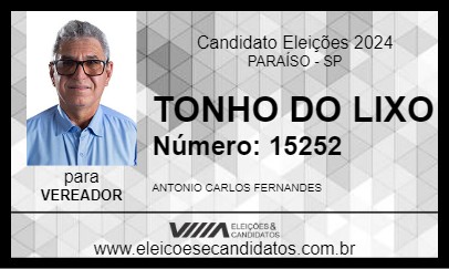 Candidato TONHO DO LIXO 2024 - PARAÍSO - Eleições