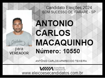 Candidato ANTONIO CARLOS MACAQUINHO 2024 - BOM SUCESSO DE ITARARÉ - Eleições