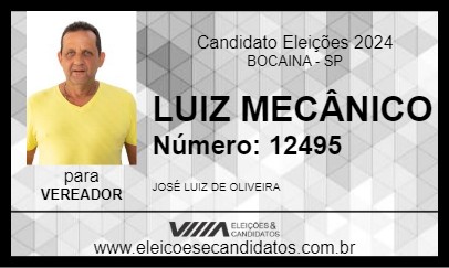 Candidato LUIZ MECÂNICO 2024 - BOCAINA - Eleições