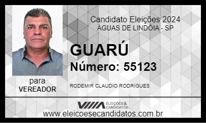 Candidato GUARÚ 2024 - ÁGUAS DE LINDÓIA - Eleições