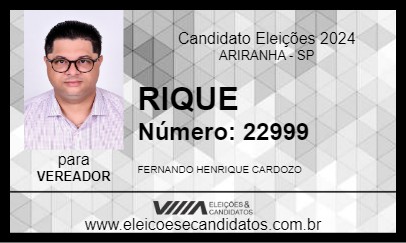 Candidato RIQUE 2024 - ARIRANHA - Eleições