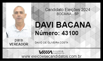 Candidato DAVI BACANA 2024 - BOCAINA - Eleições