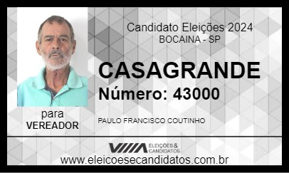 Candidato CASAGRANDE 2024 - BOCAINA - Eleições