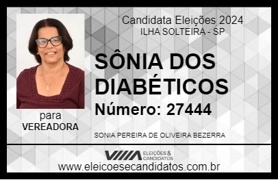 Candidato SÔNIA DOS DIABÉTICOS 2024 - ILHA SOLTEIRA - Eleições