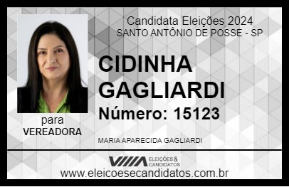 Candidato CIDINHA GAGLIARDI 2024 - SANTO ANTÔNIO DE POSSE - Eleições