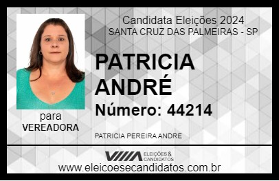 Candidato PATRICIA ANDRÉ 2024 - SANTA CRUZ DAS PALMEIRAS - Eleições