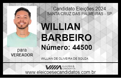 Candidato WILLIAN BARBEIRO 2024 - SANTA CRUZ DAS PALMEIRAS - Eleições