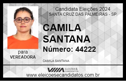 Candidato CAMILA SANTANA 2024 - SANTA CRUZ DAS PALMEIRAS - Eleições