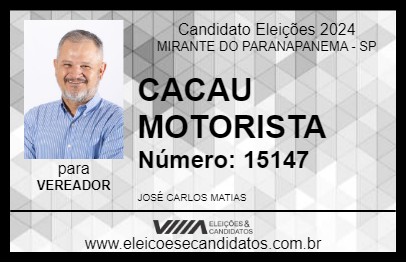 Candidato CACAU MOTORISTA 2024 - MIRANTE DO PARANAPANEMA - Eleições