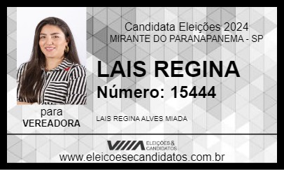 Candidato LAIS REGINA 2024 - MIRANTE DO PARANAPANEMA - Eleições