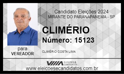 Candidato CLIMÉRIO 2024 - MIRANTE DO PARANAPANEMA - Eleições