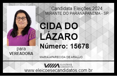 Candidato CIDA DO LÁZARO 2024 - MIRANTE DO PARANAPANEMA - Eleições