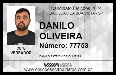 Candidato DANILO OLIVEIRA 2024 - SÃO JOÃO DA BOA VISTA - Eleições