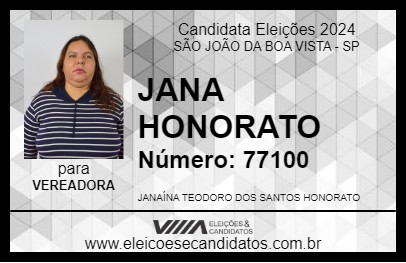 Candidato JANA HONORATO 2024 - SÃO JOÃO DA BOA VISTA - Eleições