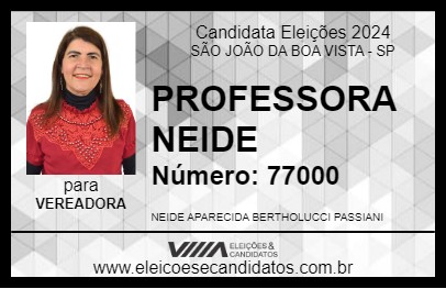 Candidato PROFESSORA NEIDE 2024 - SÃO JOÃO DA BOA VISTA - Eleições