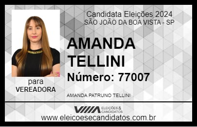 Candidato AMANDA TELLINI 2024 - SÃO JOÃO DA BOA VISTA - Eleições