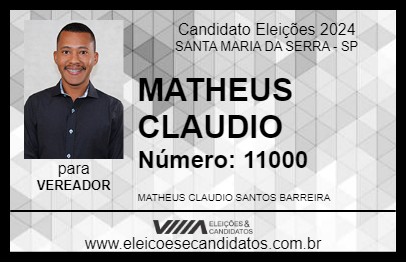 Candidato MATHEUS CLAUDIO 2024 - SANTA MARIA DA SERRA - Eleições