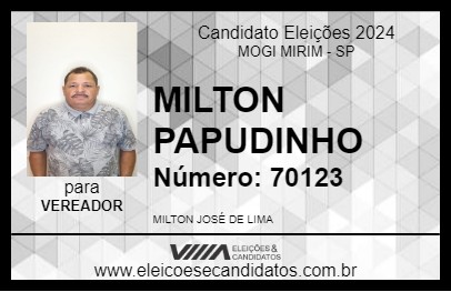 Candidato MILTON PAPUDINHO 2024 - MOGI MIRIM - Eleições