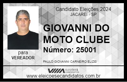 Candidato GIOVANNI DO MOTO CLUBE 2024 - JACAREÍ - Eleições