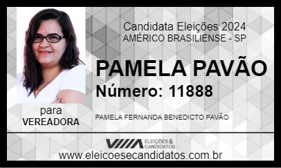 Candidato PAMELA PAVÃO 2024 - AMÉRICO BRASILIENSE - Eleições