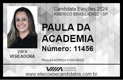 Candidato PAULA DA ACADEMIA 2024 - AMÉRICO BRASILIENSE - Eleições