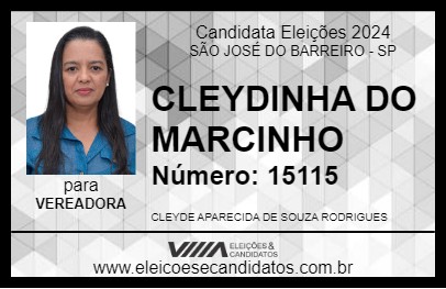 Candidato CLEYDINHA DO MARCINHO 2024 - SÃO JOSÉ DO BARREIRO - Eleições