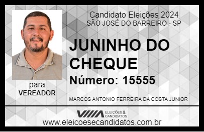 Candidato JUNINHO DO CHEQUE 2024 - SÃO JOSÉ DO BARREIRO - Eleições