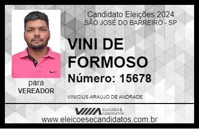 Candidato VINI DE FORMOSO 2024 - SÃO JOSÉ DO BARREIRO - Eleições