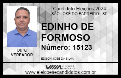 Candidato EDINHO DE FORMOSO 2024 - SÃO JOSÉ DO BARREIRO - Eleições