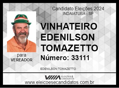 Candidato VINHATEIRO EDENILSON TOMAZETTO 2024 - INDAIATUBA - Eleições